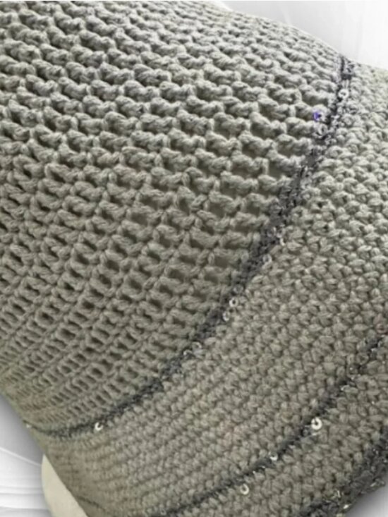 Crochet Bucket Hat Gray Sequin Trim Knit Cloche Summer Boho Chic One Size main image 4